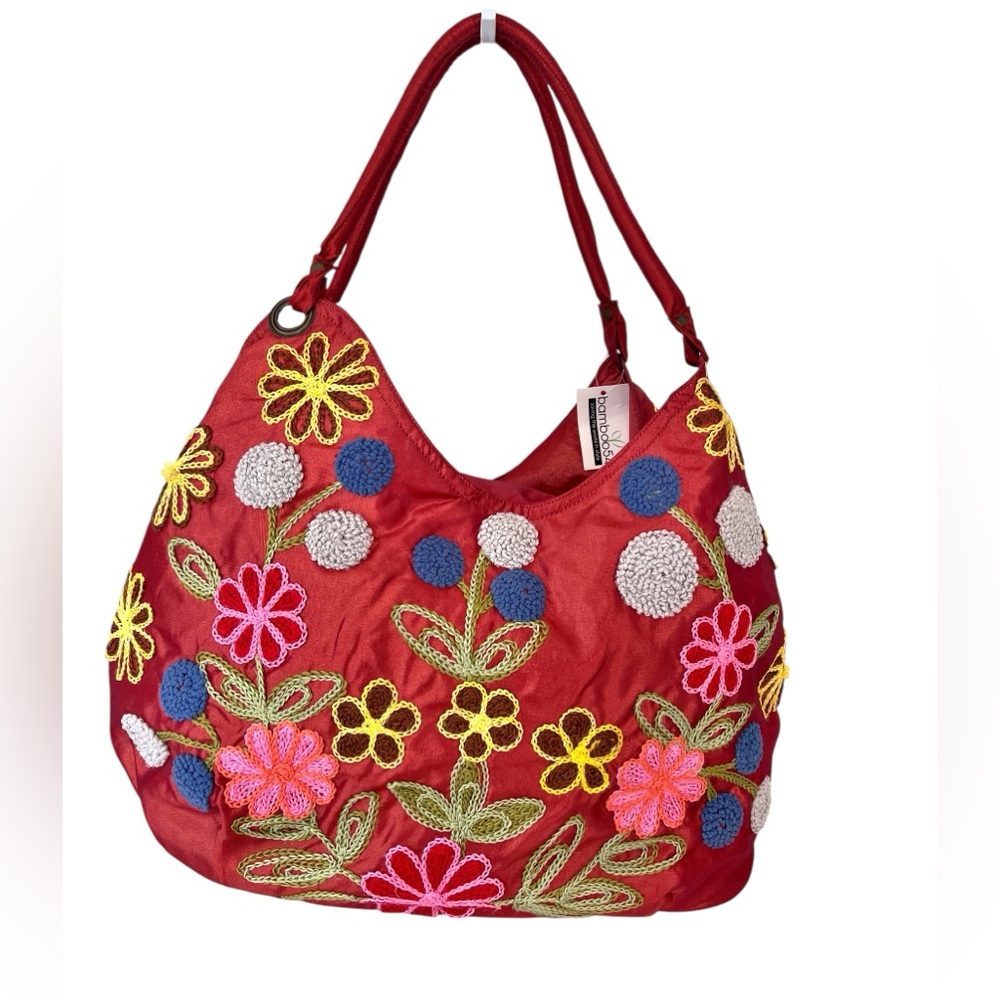 NWT Bamboo54 Floral Embroidered Rust/Red Hobo Shoulder Bag Brand New